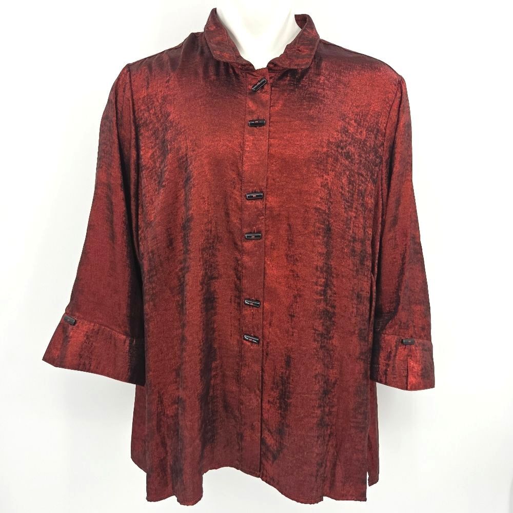 Ali Miles Shimmer Button Up Down Tunic Shirt Womens Size 3X Art To Wear Artsy